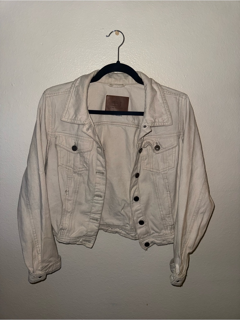 Cream Cropped Denim Jacket - Women